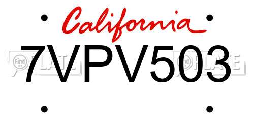 7VPV503 California License Plate