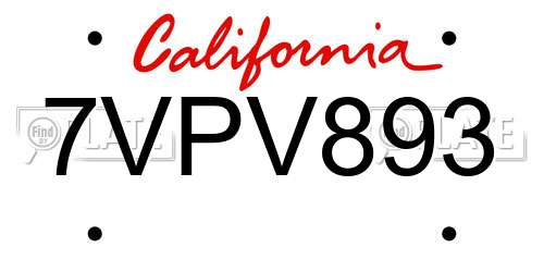 7VPV893 California License Plate
