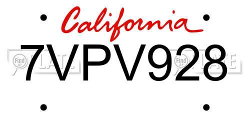 7VPV928 California License Plate