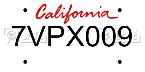 7VPX009 California License Plate