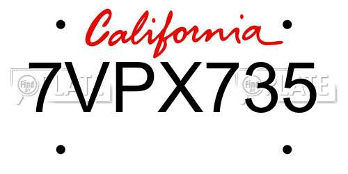 7VPX735 California License Plate