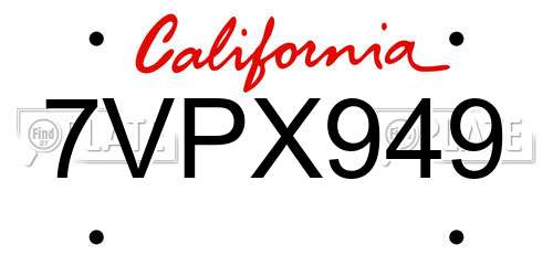 7VPX949 California License Plate