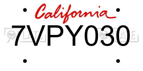 7VPY030 California License Plate