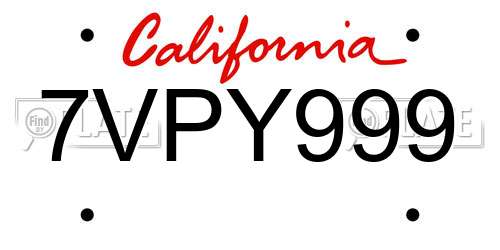 7VPY999 California License Plate