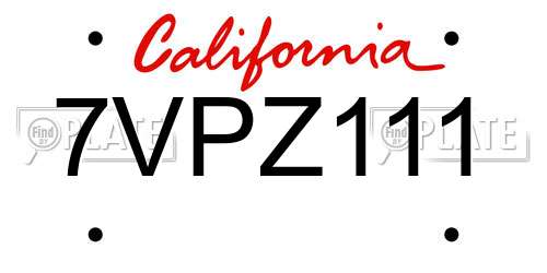 7VPZ111 California License Plate