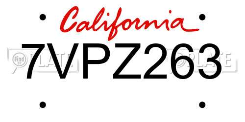 7VPZ263 California License Plate