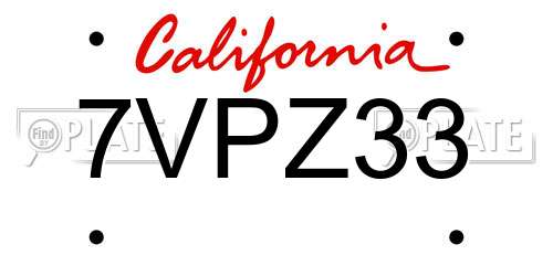 7VPZ33 California License Plate