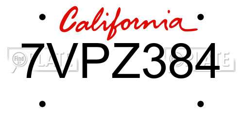 7VPZ384 California License Plate