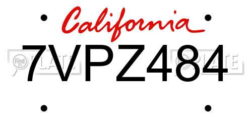 7VPZ484 California License Plate