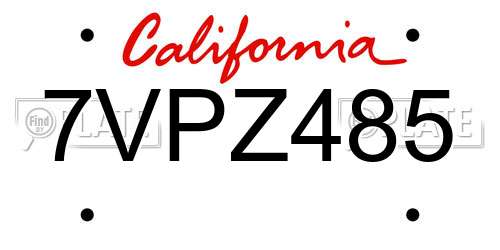 7VPZ485 California License Plate