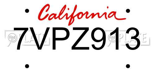 7VPZ913 California License Plate