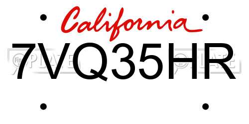 7VQ35HR California License Plate