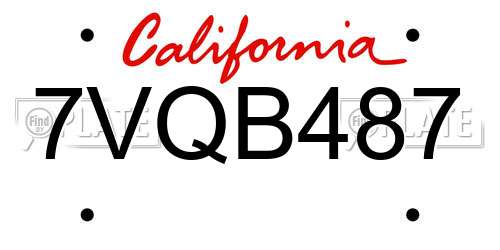 7VQB487 California License Plate