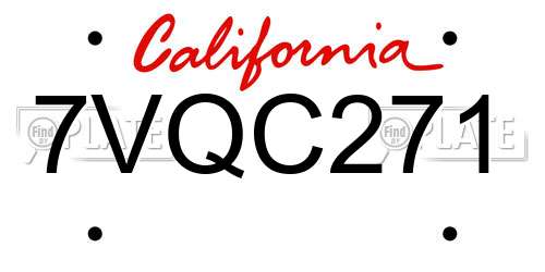 7VQC271 California License Plate