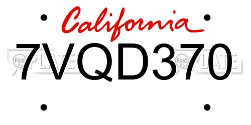 7VQD370 California License Plate