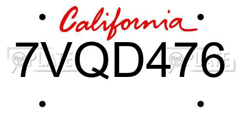 7VQD476 California License Plate