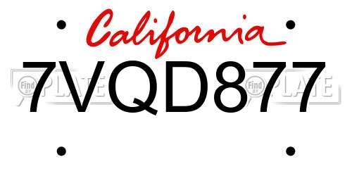 7VQD877 California License Plate