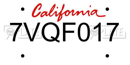 7VQF017 California License Plate