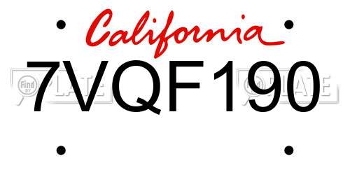 7VQF190 California License Plate
