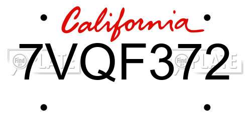 7VQF372 California License Plate
