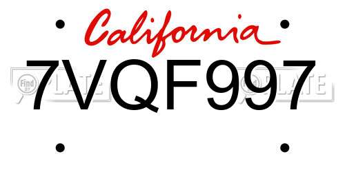 7VQF997 California License Plate