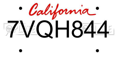 7VQH844 California License Plate
