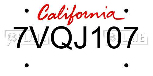 7VQJ107 California License Plate