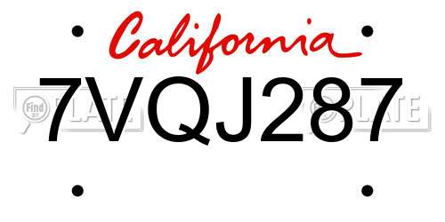 7VQJ287 California License Plate