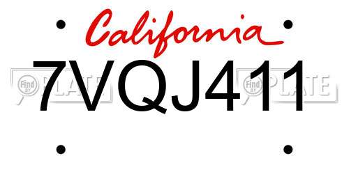 7VQJ411 California License Plate