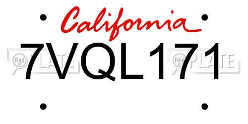 7VQL171 California License Plate