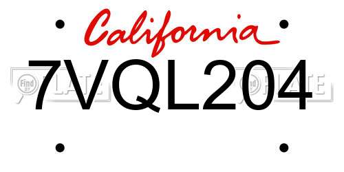 7VQL204 California License Plate