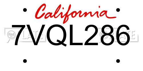 7VQL286 California License Plate