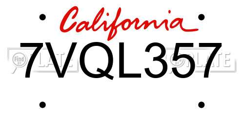 7VQL357 California License Plate