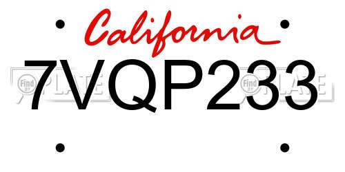 7VQP233 California License Plate