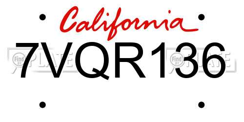 7VQR136 California License Plate