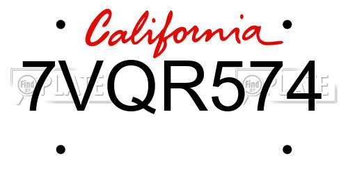 7VQR574 California License Plate