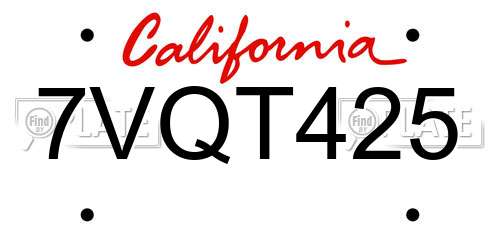 7VQT425 California License Plate