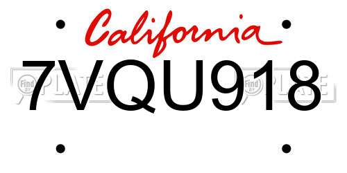 7VQU918 California License Plate
