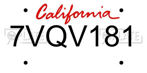 7VQV181 California License Plate