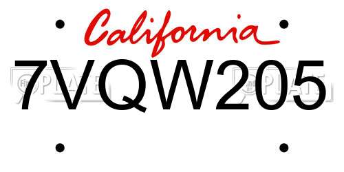 7VQW205 California License Plate