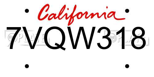 7VQW318 California License Plate