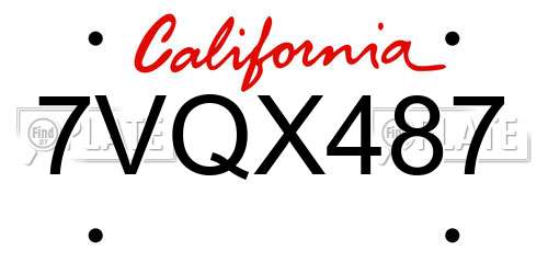 7VQX487 California License Plate