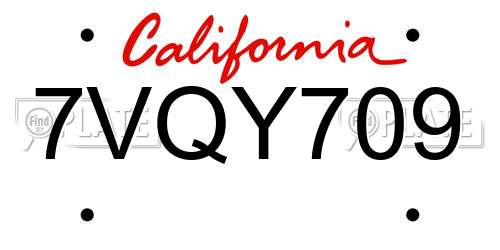 7VQY709 California License Plate
