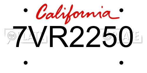 7VR2250 California License Plate
