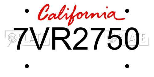 7VR2750 California License Plate