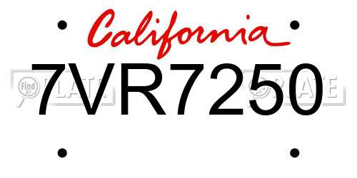 7VR7250 California License Plate