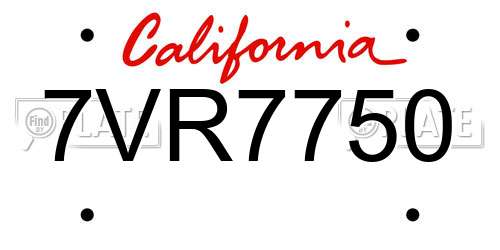 7VR7750 California License Plate