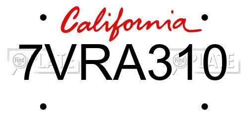 7VRA310 California License Plate