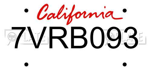 7VRB093 California License Plate
