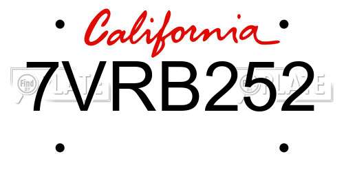 7VRB252 California License Plate